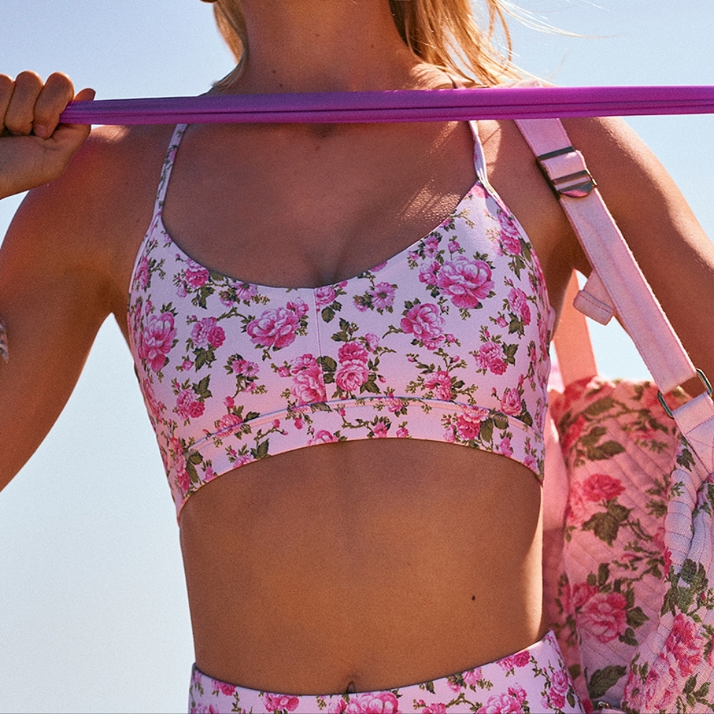 LoveShackFancy x Bandier Sports Bra Peony garden floral strappy sz L